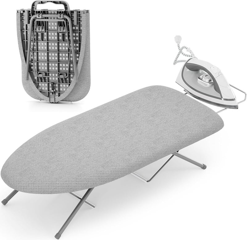KINGBOARD Tabletop Ironing Board, Small Ironing Boards with Iron Rest, Folding Iron Board, Extra Thick Cover, Portable Tabletop Ironing Board with Non-Slip Feet, 30x12 Grey - Image 1